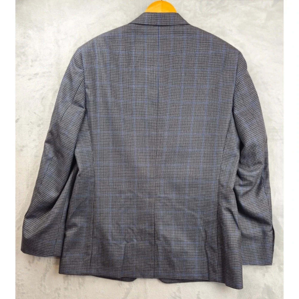 Ralph Lauren Blazer 42R Houndstooth Windowpane Plaid‎ Gray Blue Wool Silk Blend